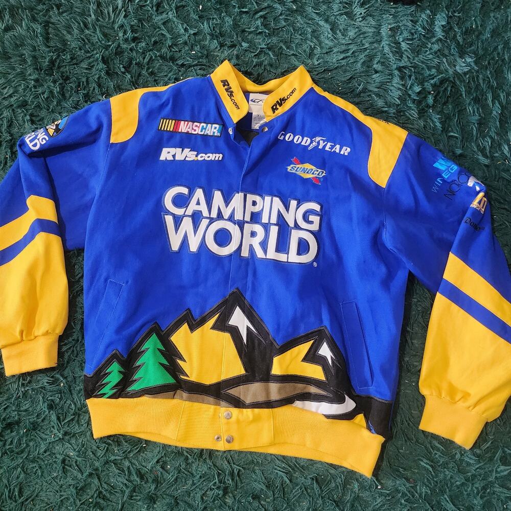 Vintage NASCAR Camping World RVs.com Racing Jacket XL Checkered Flag Sports
